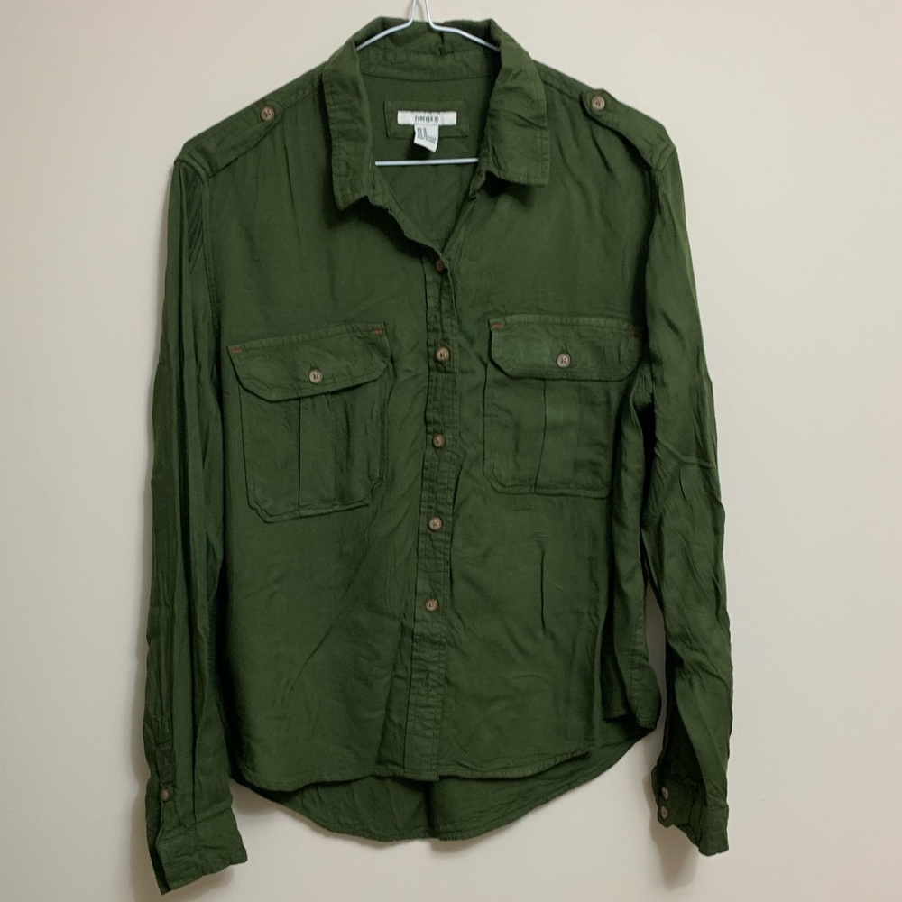 Forever21 Army Green button down top.